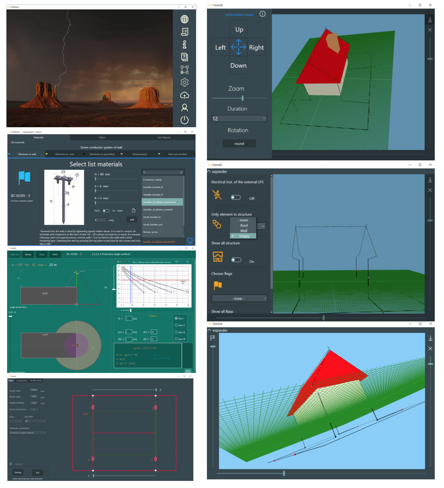 Lightning-protection design software screenshots