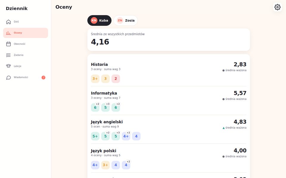 Dziennik / Gradebook – screenshot